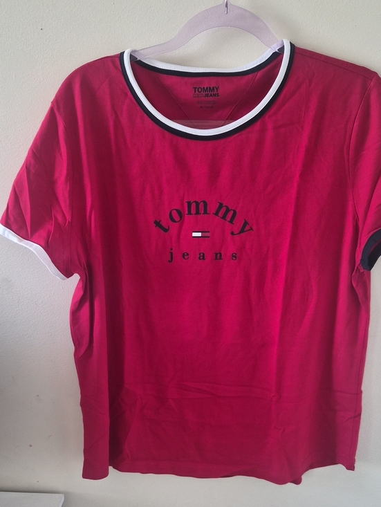 Tommy Hilfiger Tops - Tommy Hilfiger Red Logo Ringer T-Shirt with Black & White Trim